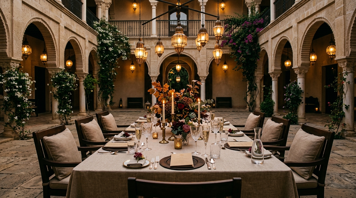 Private dining table in a courtyard